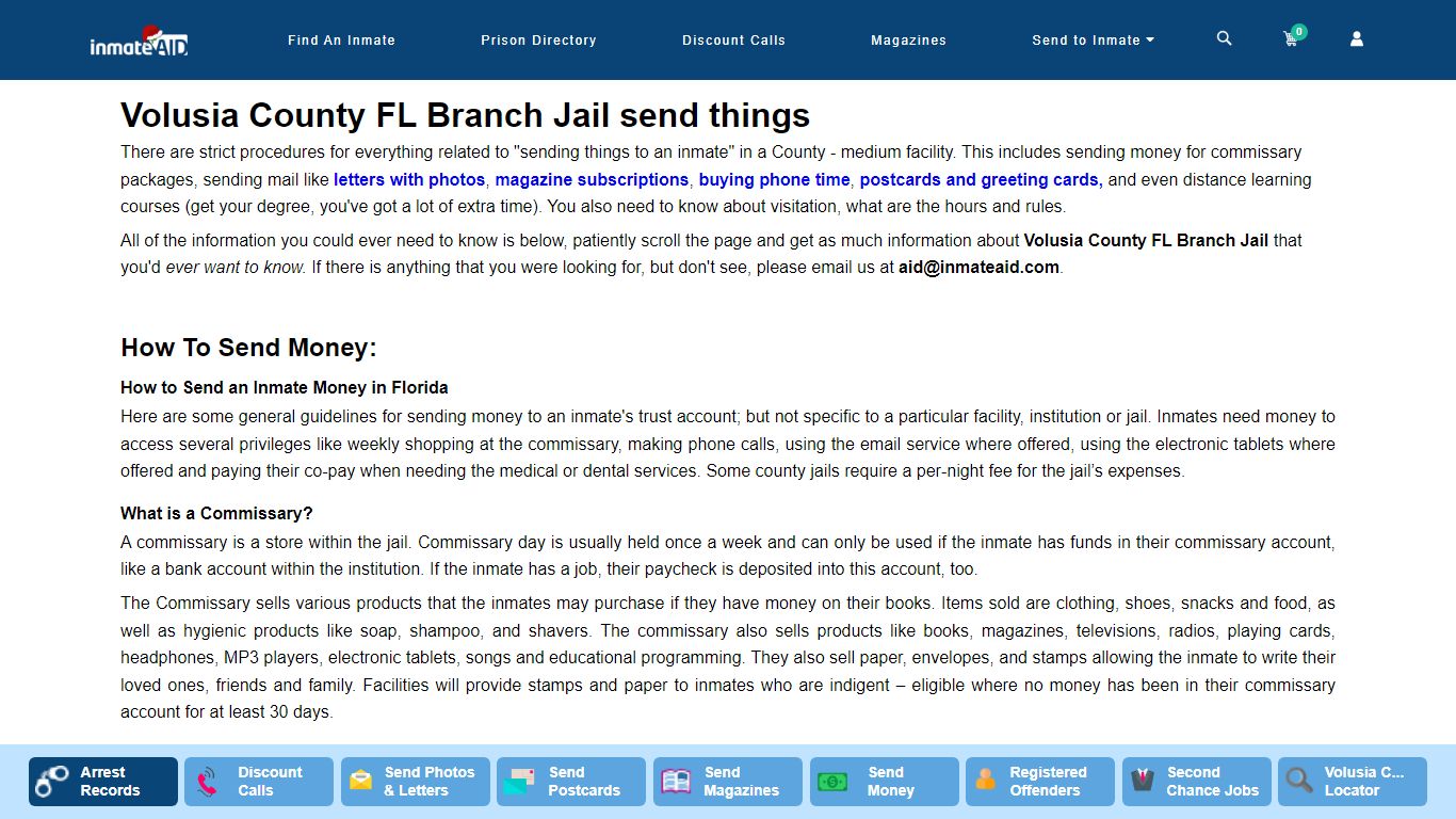 Volusia County FL Branch Jail send things - InmateAid